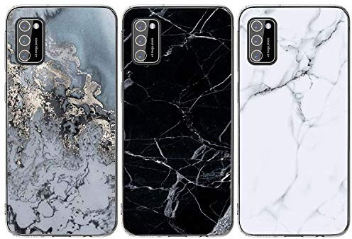 Yiscase Marmor Hülle Kompatibel mit Samsung Galaxy A41 Hülle Silikon, Glänzend Weich TPU Handyhülle Ultra Dünn Flexibles Handytasche Schutzhülle Marble Case [3 Stück] - Grau Weiß, Grau, Schwarz