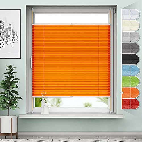 Sanfree Plissee Klemmfix Plisseerollo ohne Bohren Orange B40 x H130cm inkl. Klemmträger Blickdicht und lichtdurchlässig Jalousie Faltrollo Sichtschutz und Sonnenschutz Rollo für Fenster & Tür