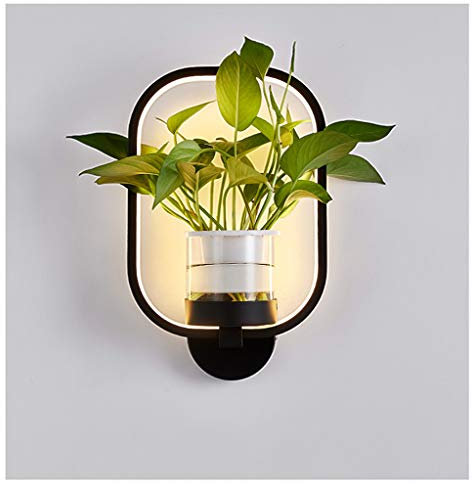 Led Applique Murale Plante Verte Mur Lampe Murale DéCorativeEclairages IntéRieur ovale Pot de Fleur Pack Applique Nordic Bar Chambre Chambre Restaurant Balcon Lampe Murale18W,Noir