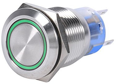 Aramox Interruptor de botón de pestillo LED, Interruptor de botón momentáneo Interruptor de botón pulsador de Bloqueo automático Inoxidable Impermeable de 19 mm 12V LED(Anillo de luz LED Verde)
