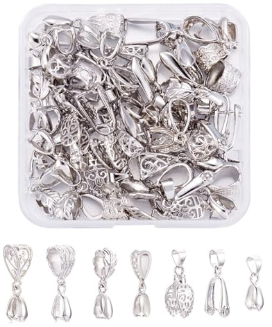 PandaHall 48 Stück Messing-Eispickel-Haken gemischte Stile Halskette Pinch Verschluss Bails für DIY Halskette Schmuckherstellung Platin