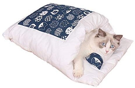 An-self Katzenschlafsack Katzenbett Winter Geschlossen Abnehmbare Katzenhöhle Warm Kuschelsack für Katzen und Welpen