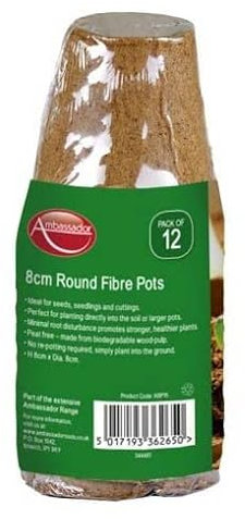 Ambassador Round Fibre Plant Pots 8cm Pk12