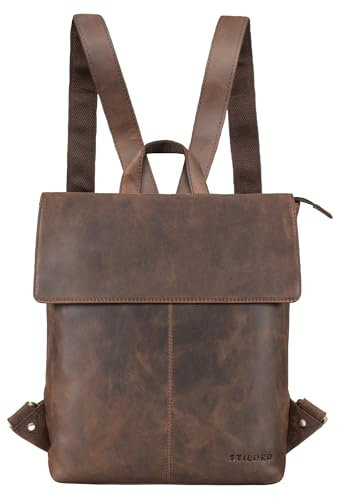 STILORD 'Charlie' Vintage Lederrucksack Braun Mittelgroßer Daypack für Damen Herren 13,3 Zoll Laptop Rucksack aus Echtem Leder, Farbe:zamora - braun