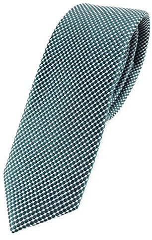 TigerTie - Cravatta di seta dal design sottile a pois, verde petrolio argento, Krawattengröße: ca. Länge 150 cm, Breite 6 cm