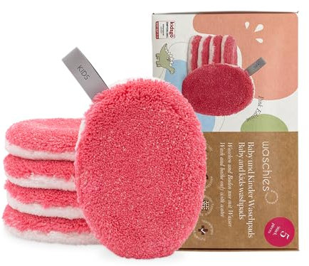 waschies KIDS Waschpads für Babys und Kinder, 5er Set Pink - Sanfte Reinigung nur mit Wasser, Wiederverwendbar, Hypoallergen, Supersoft, Made in Germany - Perfekt für Eltern und Kinder