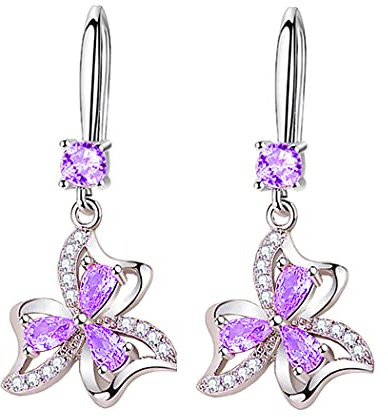 ZESLIV Damen Ohrringe hängend 925 Silber Ohrstecker Blatt Strass Modeschmuck Ohrhänger Lila