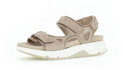 Gabor Damen Riemchensandalen, Frauen Sandaletten,Wechselfußbett,Moderate Mehrweite (G),Sommersandalen,flach,Women's,leinen,43 EU / 9 UK