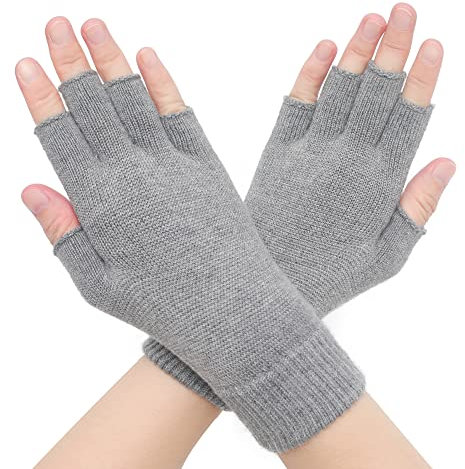 ZLYC Damen Wolle Halbfinger Handschuhe Winter Stricken Fingerlose Handschuhe(Einfarbig Dunkelgrau)