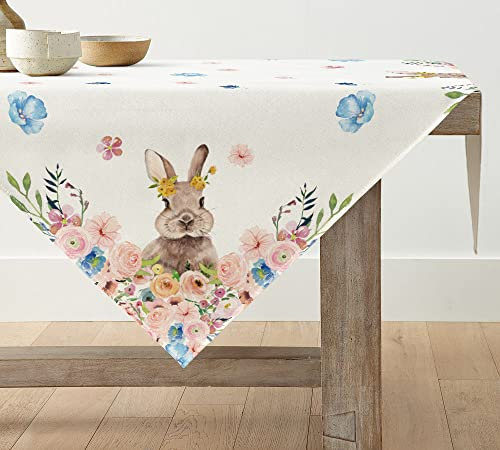 Artoid Mode Hase Blume Ostern Waschbare Tischwäsche, Saisonaler Frühling Küche Tisch Dekoration Drinnen Urlaub Party Dekor 85x85 cm