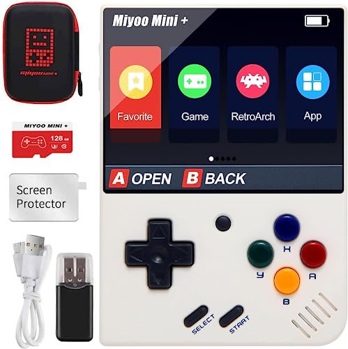 Miyoo Mini Plus - Consola de juegos de mano, consola de videojuegos retro de código abierto de 3.5 pulgadas con tarjeta TF de 128 G, integrada en más de 15000 juegos clásicos, compatible con WiFi.