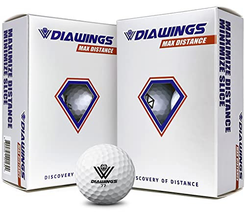 DIAWINGS W Balles de Golf Distance maximale Anti-Slice, Low Spin, Coups Droits | Demi-douzaine X 2, 12 balles | Blanc, Rose, Orange, Jaune (Blanc)