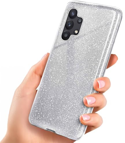 ONEFLOW Glitter Case für Samsung Galaxy A32 5G Glitzer Handyhülle mit Kameraschutz, Stylische Hülle Glitzernd, Dünne TPU Schutzhülle für Damen, Glitzerhülle Qi kompatibel, Silber
