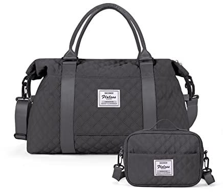 Reisetasche Damen Sporttasche Handgepäck Tasche,Weekend Bag mit Kulturbeutel&Nasstasche,Wasserdicht Schwimmtasche Travel Duffle Bag,Fitnesstasche Trainingstasche Frauen Tragetasche, Dunkelgrau