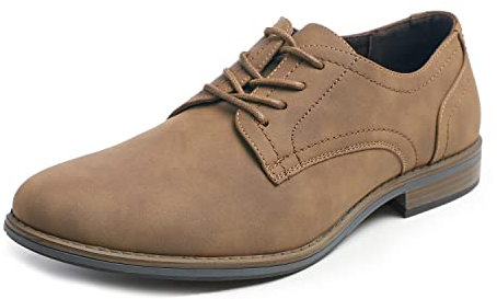 Feversole Men's Classic Dress Derby Stringate Basse Elegante Sera Oxford Vintage Verniciata Nabuk Marrone Chiaro 42EU