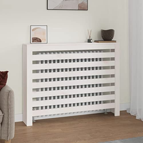 HOMIUSE 108,5x19x84 cm Heizkörper Verkleidung mit Horizontalen Latten Heizkörper Abdeckung Landhausstil Heizungsverkleidung Heizungsabdeckung für Schlafzimmer Wohnzimmer Weiß Massivholz Kiefer