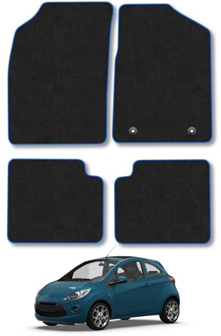 Fits Ford KA (2013-2016) Carpet Car Mats | Blue Edge Trim Tailored Fit Floor Mats Full Coverage Protection Accessories Easy Clean Anti Slip Made in the UK