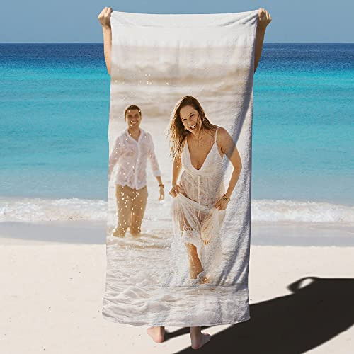 CUDIYST Serviette de Plage Photo Personnalisée Serviette de Plage en Microfibre avec Photo, Texte, Doux et Confortable - Convient pour la Gym, la Natation, Le Camping, Le Surf (1 Photo)