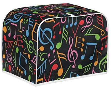 Kuiaobaty Bunte Musiknoten-Toaster-Abdeckung für 2 Scheiben, Premium-Leinen-ähnliches Spandex-Stoffgehäuse für Brottoaster, 29,2 x 20,3 x 20,3 cm