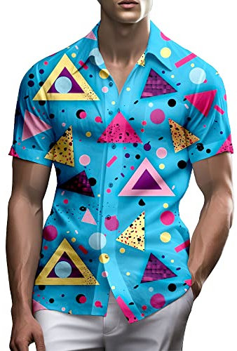 80er Jahre Hemden für Herren Lustiges Vintage 90er Jahre Outfit für Männer Hawaiihemden Button-Up 90er Jahre Party Strand Hemd Herren 80er Jahre Kleidung, Mode 80er 90er-3, XX-Large