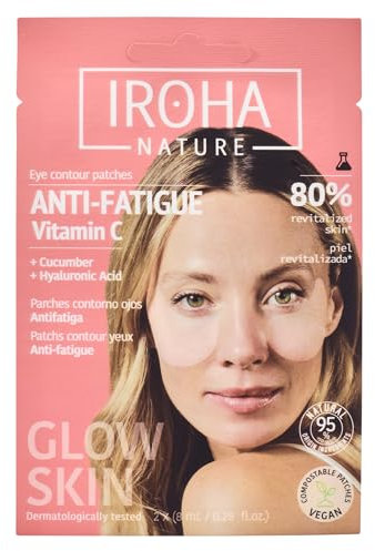 Iroha Nature - Parches de Ojos Iluminadores y Anti-Fatiga | con Pepino y Vitamina C | Reducción de Bolsas, Ojeras y Arrugas | Hidratación Profunda con Ácido Hialurónico | Vegano y 100% Biodegradable