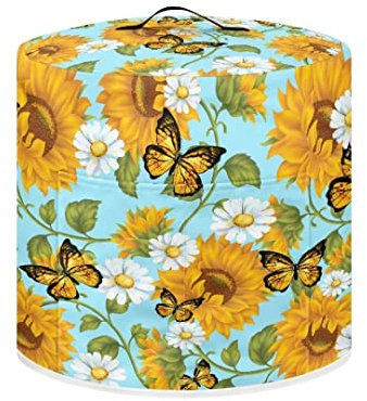 SCRAWLGOD Air Fryer Covers for Kitchen Counter,Sunflower and Butterfly Pattern Pressure Cooker Cover with Pocket Rice Cooker Dust Cover Food Processor Cover