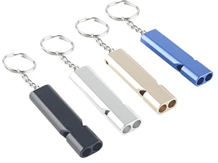 CRLLDPM 4 Stück Trillerpfeife, Signalpfeife Trillerpfeife Laut Notfall, Trillerpfeifen Metall Notfallpfeife mit Schlüsselanhänger, Schiedsrichter Outdoor Notfall Survival Pfeife
