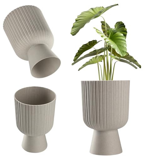 KADAX Blumentopf in Kelchform, Pflanztopf aus Kunststoff in 2 Größen, Pflanzgefäß in 5 Farben für Balkon, Terrasse, Fensterbrett, Pokal Pflanzschale, Übertopf (14cm, Grau)