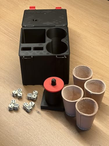 Schockbesteck Set mit Box + Würfel + Becher - Knobelbesteck Schocken Knobeln (Rot, Schock Set)
