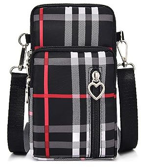 LTLSZRN Handytasche zum Umhängen,Handy Umhängetasche, Geldbörse Brieftasche,Nylon Kleine Umhängetasche mit Kopfhörer Eingang, Crossbody Schultertasche, Schultertasche für Handy unter 7 zoll(Gitter)