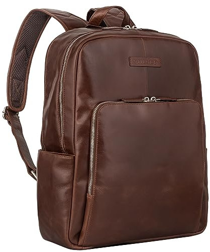 STILORD 'Mariano' Zaino elegante per notebook da 15,6 pollici in pelle Zaino da ufficio Uomo Vintage Daypack Donna Vera pelle Retro Daypack, Colore:sonora - cognac