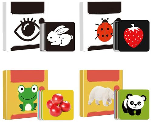 MEMOFYND 96 tarjetas de juguetes para bebés, tarjetas sensoriales de color blanco y negro, alta definición, ayudan a los niños pequeños a detectar el color. Adecuado para niños de 0 a 36 meses.