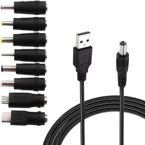 RUNCCI-YUN Cable USB a DC de alimentación 5 V Cable USB de CC,8 en 1 Adaptador de Corriente CC,5.5x2.1 mm Hembra a Macho Adaptador de Fuente de Alimentación Adaptador de Enchufe de CC(1m)