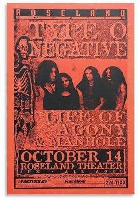 SECOLI Type O Negativer Konzert-Handbill Leinwand-Poster, dekoratives Gemälde, Wandkunst, Bild, Druck, moderne Dekoration, 30 x 45 cm