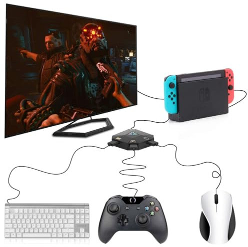 pour PS4 / PS3 / Xbox One/Xbox 360 / Switch Lite NS Connexion USB Filaire Clavier et Souris Adaptateur LED Indicateur Convertisseur, 1 Type - C et 3 Micro USB