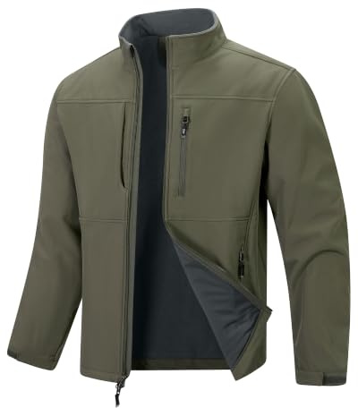 33,000ft Men's Softshell Jacket Waterproof Golf Jackets Warm Fleece Jackets | Hiking Jacket, Windproof Winterjackets, Full Zip Work Jackets, Coat, Outerwear with Stand Collar for Running, Cycling