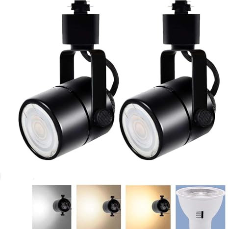 Bravsekai Dimmbare LED-Schienenleuchten, 2PCS 3CCT H-Typ Schienenstrahlerköpfe 10W GU10 Schienenleuchten Kopf verstellbar 3000K/4000K/6000K Deckenspotlampen Ersatz GU10 Birne, Schwarz