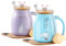 Katzen-Tasse Süße Keramik Kaffeetasse mit deckel,Edelstahl Löffel, Neuheit Morgen Cup Tee Milch Weihnachten Becher Geschenk 380ML (Lila & Blau)
