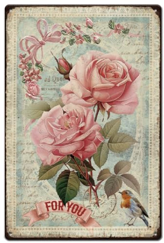 SUPERDANT Blechschild Mit Rosen Und Blumen Pastorale Metallschild Bunte Retro Blechschilder Eisen Wandkunst Metallschilder Wanddekoration Für Zuhause Cafés Kneipen Toiletten