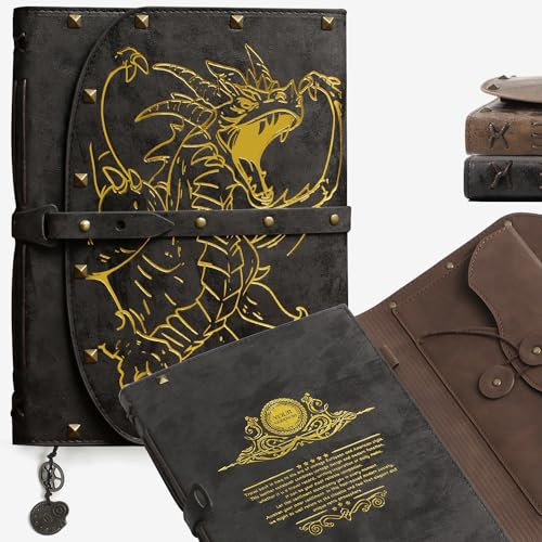 ACTIONDRAKE DND Notizbuch/Journal, Tagebuch Drachen geprägtes Notizbuch für Dungeons & Dragons/D&D Serie, Bestes RPG-Zubehör für DMs und Spieler, Nerdengeschenke, 300 Seiten A5 Leder-Notizblock für