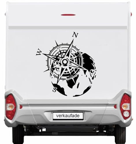 Adesivo bussola per camper e camper in diverse dimensioni (SM1/1) (nero opaco, 40 x 34 cm)