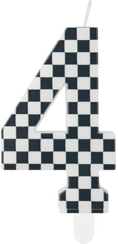 Racing Cars Birthday Candles with Black and White Stripes, Cars Themed Birthday Party Decorations, Number 4 Candles Cake Topper for Girls Boys 4th Birthday Decorations Party Supplies