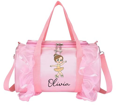 Personalisierte Ballett-Tanztasche für Mädchen, individuelle Namens-Tasche für Mädchen, Tanzschuhtasche, Gymnastik, Ballett, Übernachtung, Reisetaschen, Rosa, Violett