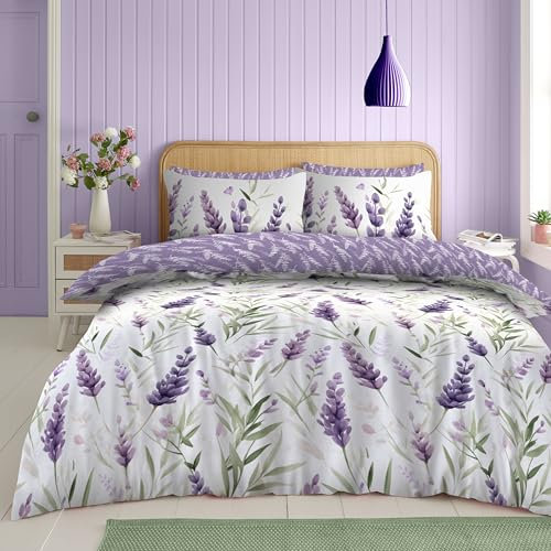 GC GAVENO CAVAILIA Set di biancheria da letto matrimoniale con motivo floreale (200 x 200 cm), copripiumino reversibile con federe, traspirante, per letto matrimoniale, lavanda
