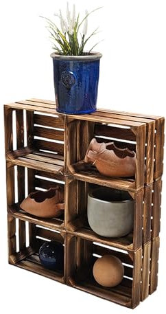 Teramico Vintage Holzkisten 40 x 30 x 25cm geflammt | Weinkisten & Obstkisten | Set-Angebote (6er Set ohne Boden)