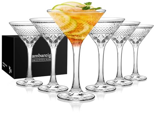 Cambareign Martini Glasses Set of 6, 180ml Crystal Cocktail Glasses, Lead-Free Martini Glass for Espresso, Margarita, Cocktail, Champagne, Gin, Wine, Party Drinks