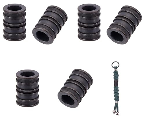 NBEADS 6 Stk. Messing Europäischen Perle, Groove Spalte Lanyard Perlen 6mm Großes Loch Perlen Metall Lose Abstandshalter Perlen für Schmuck EDC String Anhänger Parachute String Tool, Gunmetal