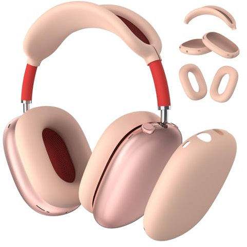 Wanme 3 in 1 Hülle für Airpods Max, Weiche Silikon Ohrpolster Schutz Abdeckungen+ TPU Schutzhülle+ Kopfband Cover Case, Kratzfestes Schutzhüllen Kopfhörer Zubehör für Apple AirPods Max, Rosa