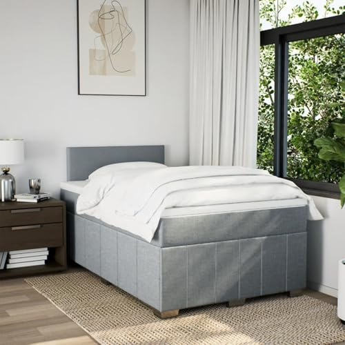 IKAYAA Boxspringbett 120 x 190 cm - Bett mit LED Beleuchtung, Federkern Matratze,Topper & Kopfteil - Polsterbett 120 x 190 cm mit Matratze - Bett mit Matratze und Lattenrost Hellgrau