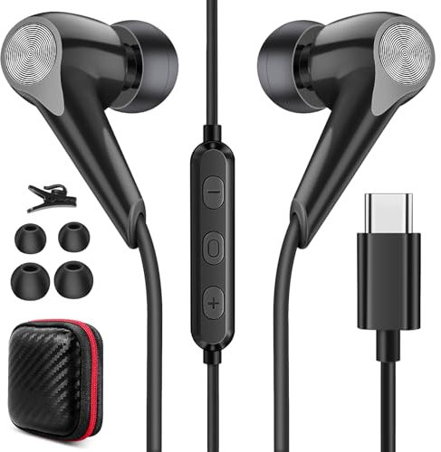 ACANDYA Auriculares USB Tipo C, Auriculares con Cable Tipo C para iPhone 17 Air 16 Pro MAX 15 Plus, In Ear Auriculares con Micrófono Control Volumen,para Pixel 10 9 Pro Fold OnePlus Pad Open Nord3